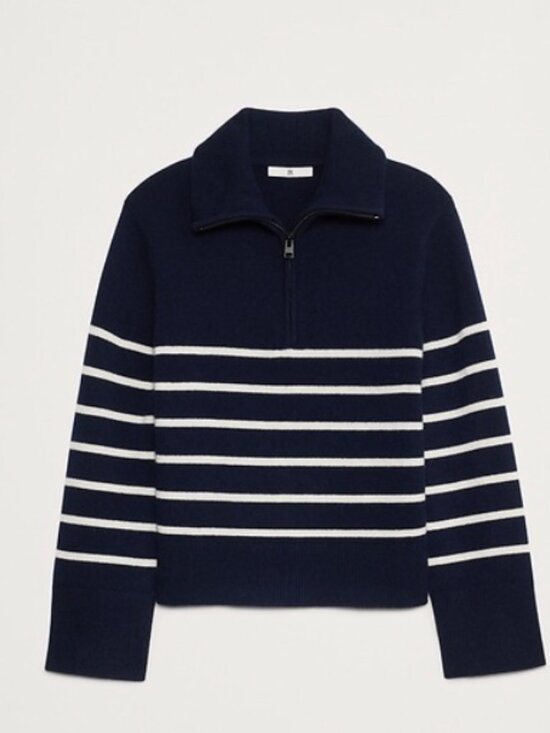 Banana Republic Sweaters - BANANA REPUBLIC Half Zip Cashmere Sweater Navy and White Zip-Up Striped Womens S
